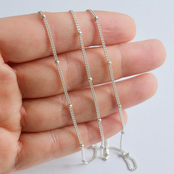 925 Sterling Silver beaded Chain Dainty satellite Curb Chain - Silver chain by Bulk - 925 Sterling silver Bulk