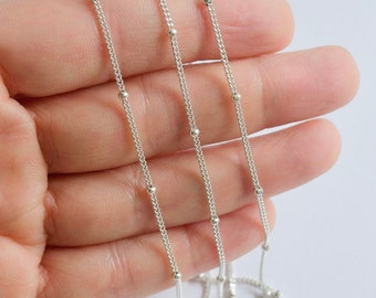 925 Sterling Silver beaded Chain Dainty satellite Curb Chain - Silver chain by Bulk - 925 Sterling silver Bulk