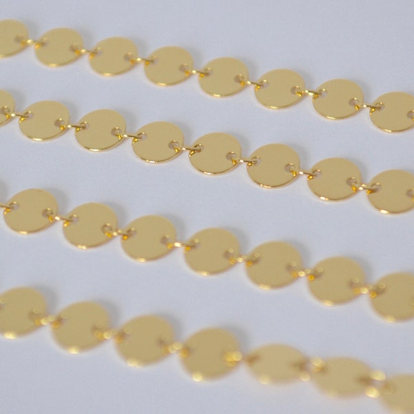 Gold Filled Sequin Disc Chain 14K Gold Filled 6 mm Disc Chain - Gold Coin Chain - Gold Sequin chain - Chain by foot - Wholesale Chain