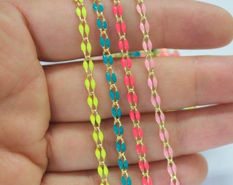 Gold enamel chain by the foot - spring colors chain turquoise pink yellow enamel chain - Dainty Multi color enamel chain