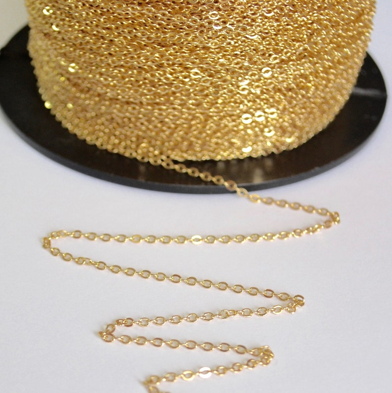 Gold filled cable chain, Flat cable chain 1.3 mm, 14K Gold Chain Wholesale, Gold Chain Bulk, Chain by the Foot image 1