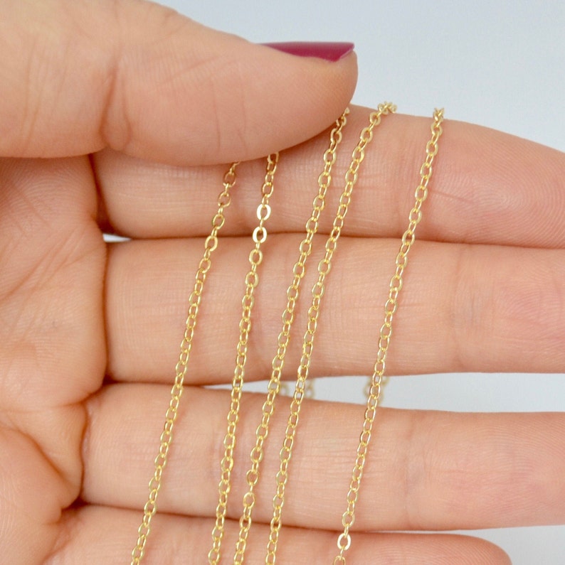 Gold filled cable chain, Flat cable chain 1.3 mm, 14K Gold Chain Wholesale, Gold Chain Bulk, Chain by the Foot image 4