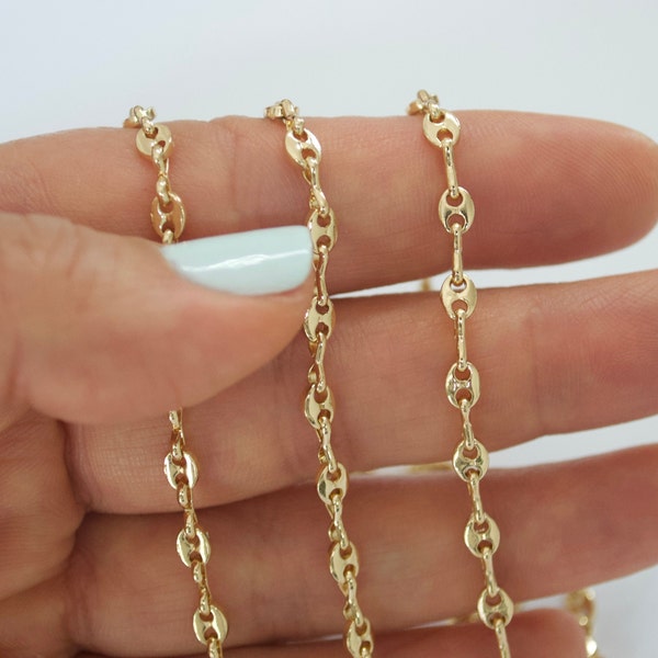 Puffed mariner anchor chain Gold filled tiny mariner chain 4mm - 14k GF anchor chain - Gold mariner chain by the foot