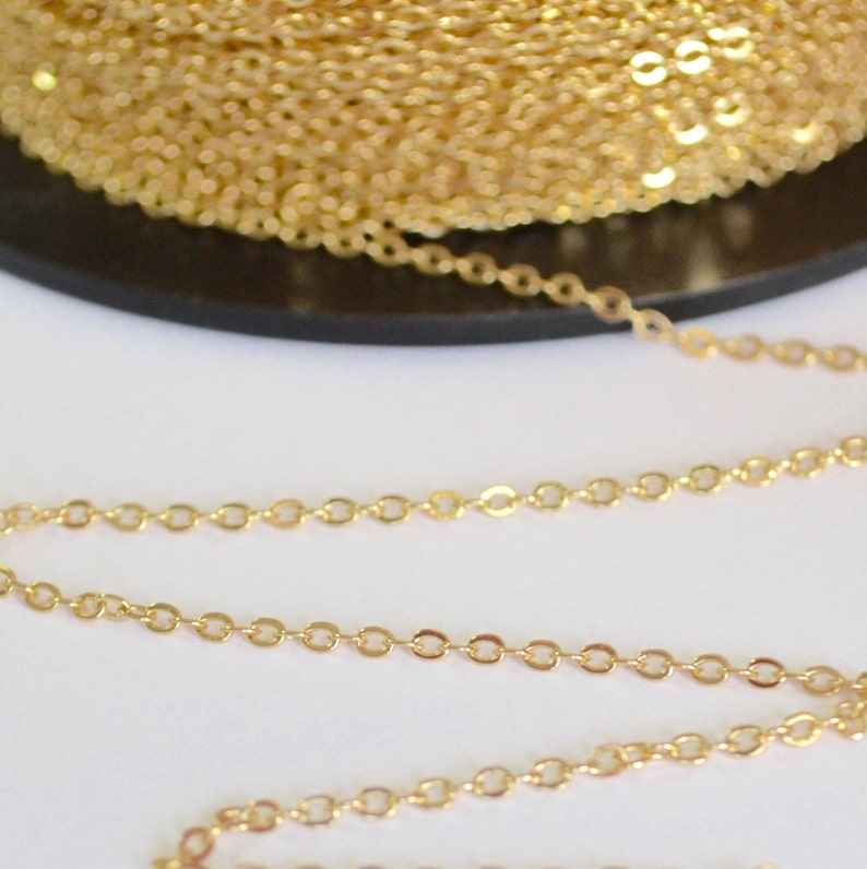 Gold filled cable chain, Flat cable chain 1.3 mm, 14K Gold Chain Wholesale, Gold Chain Bulk, Chain by the Foot image 2