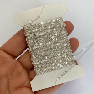 10 ft Sterling Silver Chain 925 solid sterling silver - Flat Cable Chain 1.3 mm -Permanent jewelry supply - Silver by Bulk