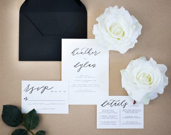 The Mason Wedding Invitation Suite / Printed Wedding Invitation / Calligraphy, Minimalist, Simple Wedding Invitation