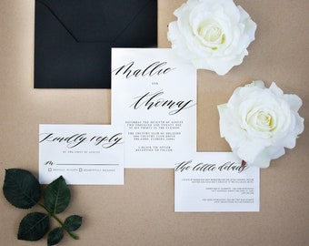 The Mallie Wedding Invitation Suite / Printed Wedding Invitation / Calligraphy, Minimalist, Simple Wedding Invitation