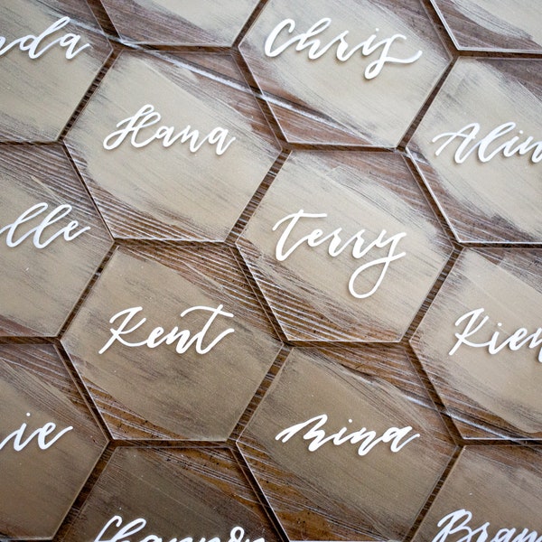 Painted Acrylic Hexagon Wedding Place Cards