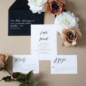De Caila Wedding Invitation Suite / Gedrukte huwelijksuitnodiging / kalligrafie, minimalistische, eenvoudige huwelijksuitnodiging