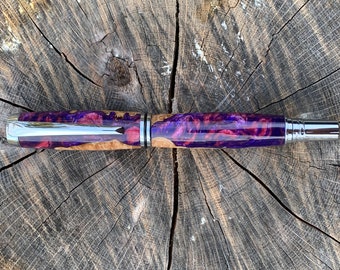 Handmade wood and purple/red resin rollerball pen