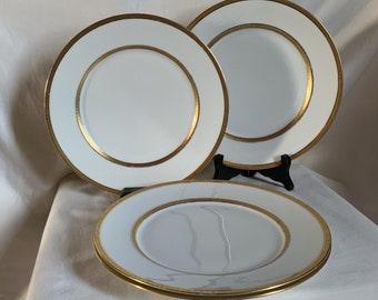 Antique Limoges France Superieur Plates Set of 4 Rare 1910s Arts and Crafts Motif Green Yellow Daisy on White Porcelain Dessert Plates