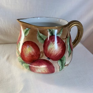 Antique Limoges Porcelain Apple Pitcher: Hand-Painted Tressemanes & Vogt, Gold Trim
