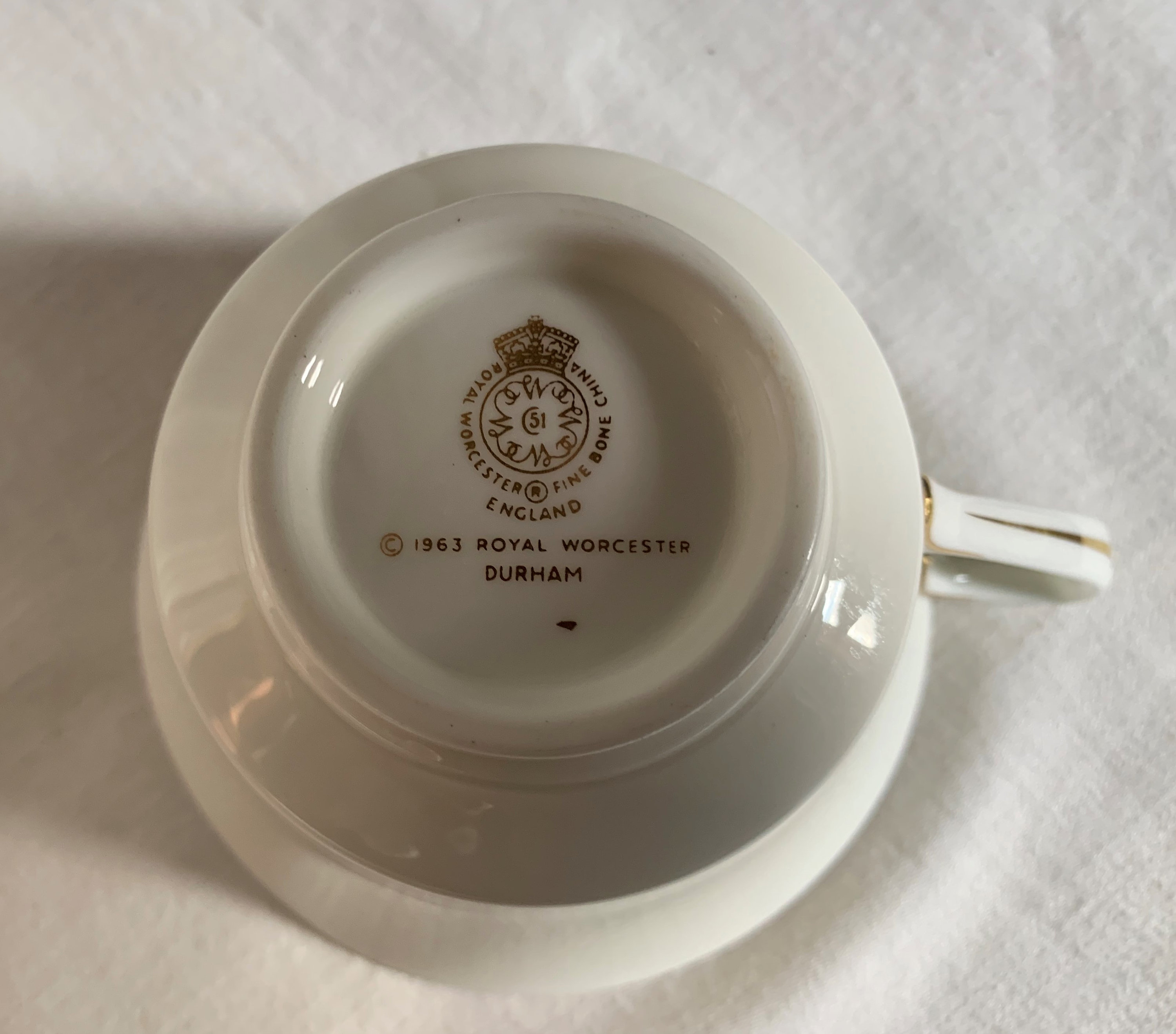 Royal Worcester Durham Demitasse Cup & Saucer Set Gold Encrusted 1963 Bone China 