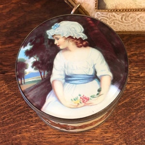 Storage Tin Vintage Canister Benson&#39;s Old Home Kitchens Innocence by Sir Joshua Reynolds Trinket Keepsake Box Tin Photo Prop England