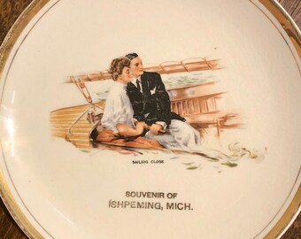 Antique Dresden China Plate: Howard Chandler Christy "Sailing Close" Souvenir