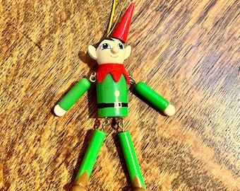 Wood Elf Christmas Ornament Vintage Dangle Tree Trimming Whimsical