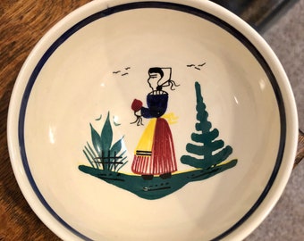 Vintage Quimper Footed Bowl: French Country Peasant Woman Decor