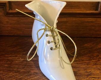 Vintage Ceramic Boot Lace Up Victorian Ladies Shoe Narco Japan Farmhouse French Country Cottagecore Shabby Chic Vanity Decor Accent