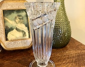 Anna Hutte Bleikristall Crystal Vase Lead Crystal 24 Percent Vintage 1990 39 s Art Deco Style Pedestal Bouquet Flower Frosted Dot Clear Germany