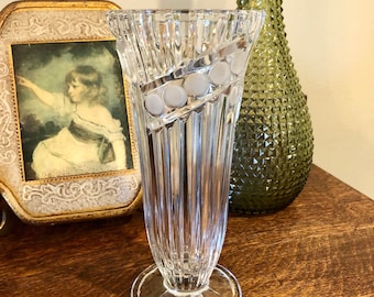 Vintage Anna Hutte Lead Crystal Vase: Art Deco Frosted Dot Bouquet Vase