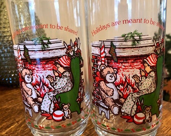 Holly Hobbie Christmas Glasses Coca Cola Limited Edition American Greetings Drinking Tumblers Vintage 1980's Milk for Santa