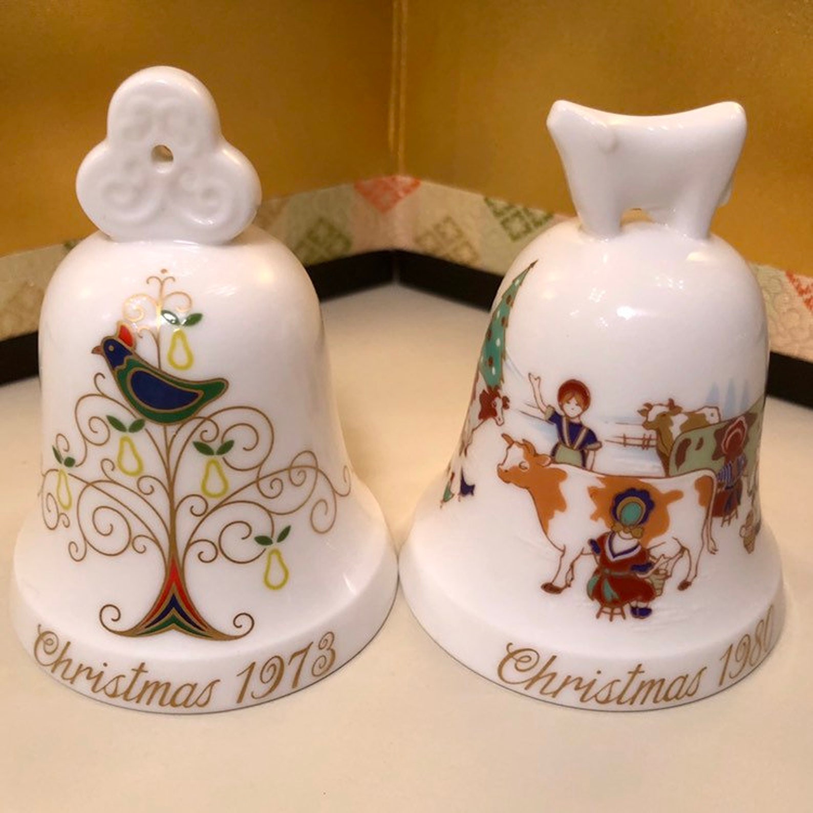 Two Noritake Christmas Bells 1973 Partridge and 1980 Eight  Etsy