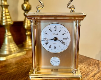 Hermle Quartz Carriage Clock: West Germany Vintage  1980s Gold Tone Mantel Clock