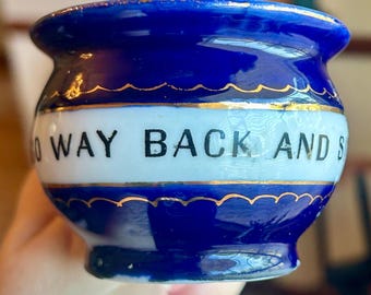 Antique Novelty Chamber Pot Cup Cobalt Blue Germany, Go Way Back and Sit Down