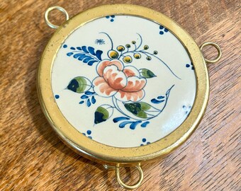 Tile Trivet Coaster: Delft Polychrome Vintage Pottery Harlingen Holland Dutch