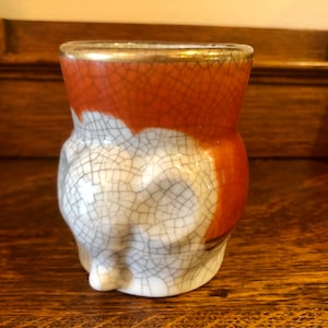 Vintage Fitz and Floyd Elephant Mug: 1970s Crackle Ceramic with Gold Rim