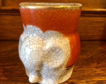 Elephant Crackled Cup Fitz and Floyd Ceramic Mug Animal Decorative Vintage 1970&#39;s Mid Century Crackle Cup Gold Rim Dream Apartment Decor