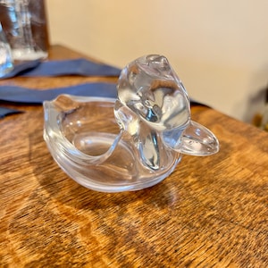Art Glass Duncan Miller Pall Mall Glass Duck Individual Ashtray Pipe Rest Candy Dish Vintage 1940&#39;s Clear Bird Decor