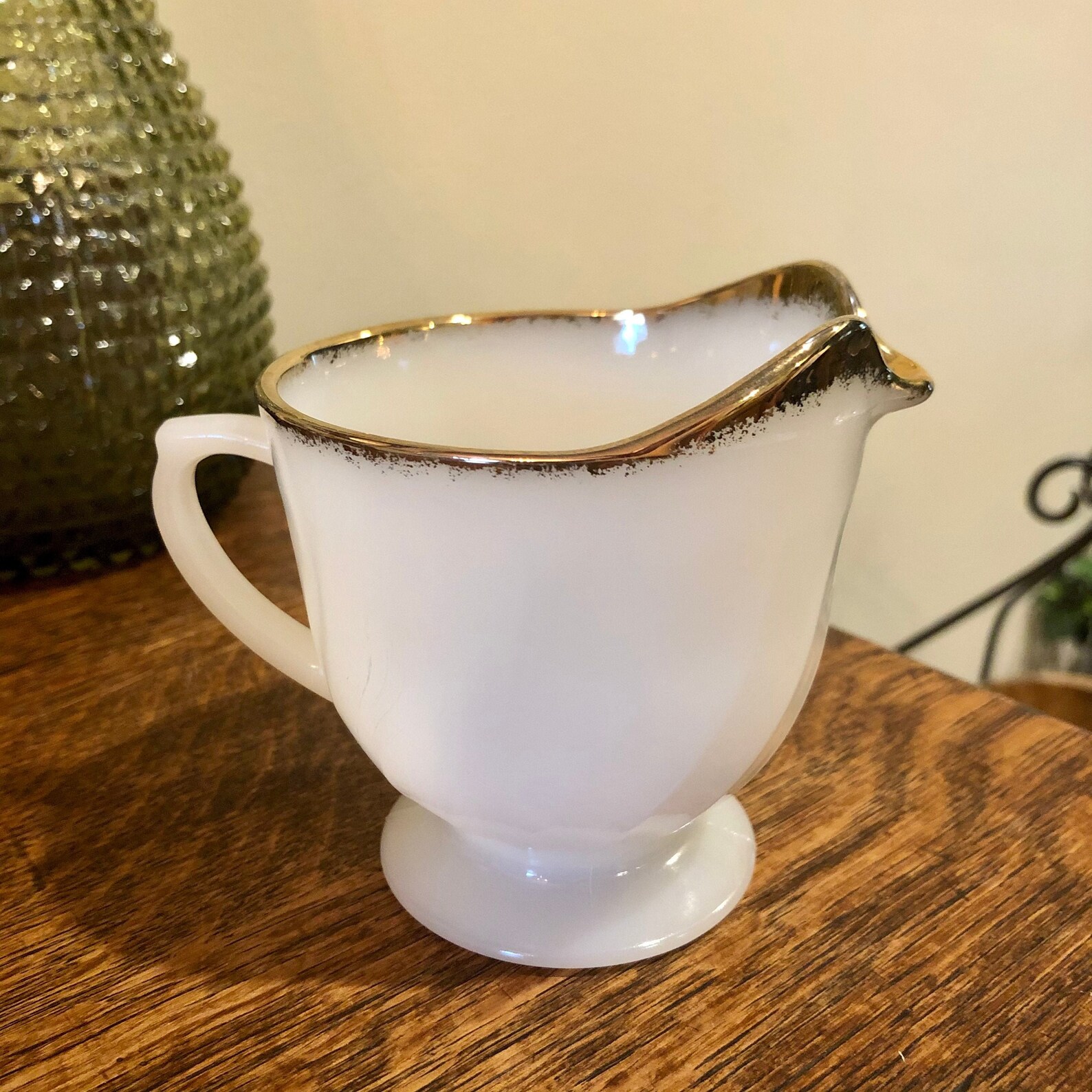 Fire King Milk Glass Gold Trim Creamer Dining Serving Vintage Etsy