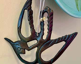 Vintage Brutalist Bird Ornament: Metalware Swallow Modernist Decor