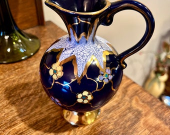 Gouda Holland Regina Paris Ewer Pitcher Cobalt Blue Vase Vintage Pottery Decor