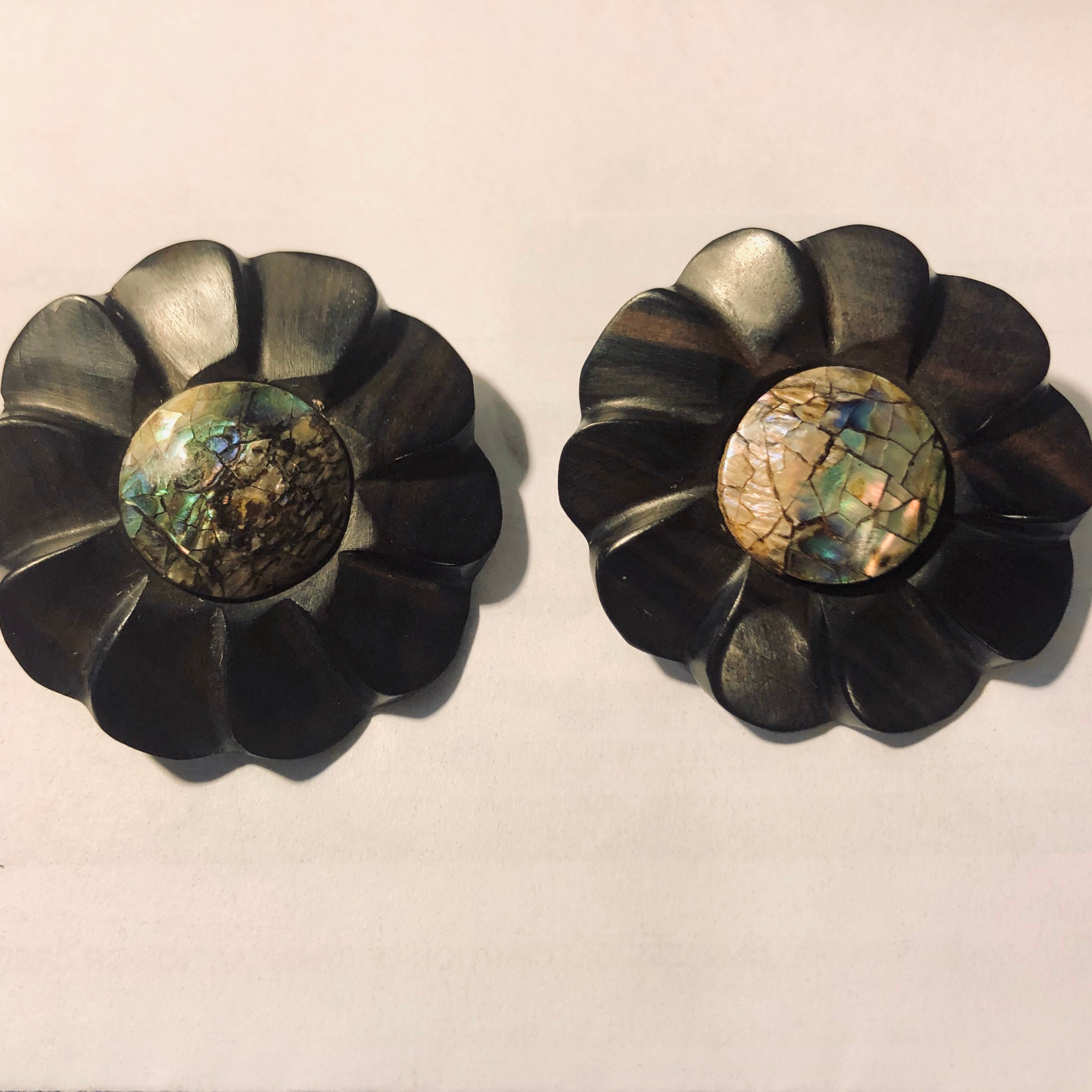 Boucles D'oreilles Clip Vintage Florale Années 70 - Chromé Argenté - Occasion