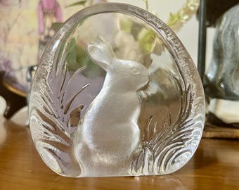 Vintage Lead Crystal Glass Bunny Rabbit Paperweight - Zajecar Yugoslavia Decor