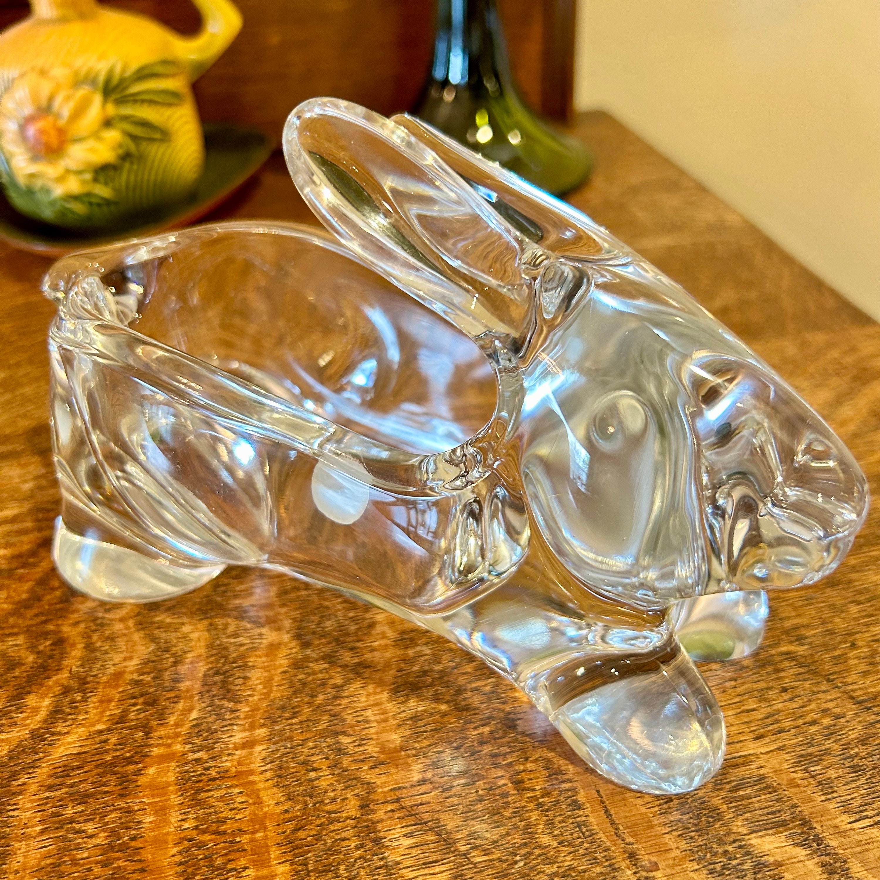 美品 クリスタル フェアリディZ 置物 超レア SASAKI CRYSTAL Vintage Sasaki Crystal Glass Bunny Dish: Heavy Glass Easter Decor