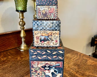 Karen Hillard Crouch Barnyard Nesting Boxes: Set of 3 Vintage Decorative Storage