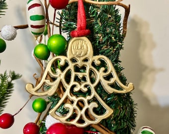 Brass Angel Gold Tone Christmas Ornament Vintage Tree Trimming