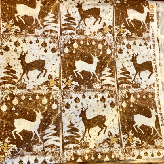 Christmas Fabric Yard Reindeer Glitter Joann Fabrics JoAnn Etsy