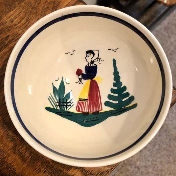 Vintage Quimper Footed Bowl: French Country Peasant Woman Decor - Etsy