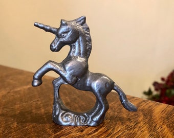 Vintage Unicorn Figurine Miniature Metal Statue Decor 1980's Collectible Fantasy Curio Accent