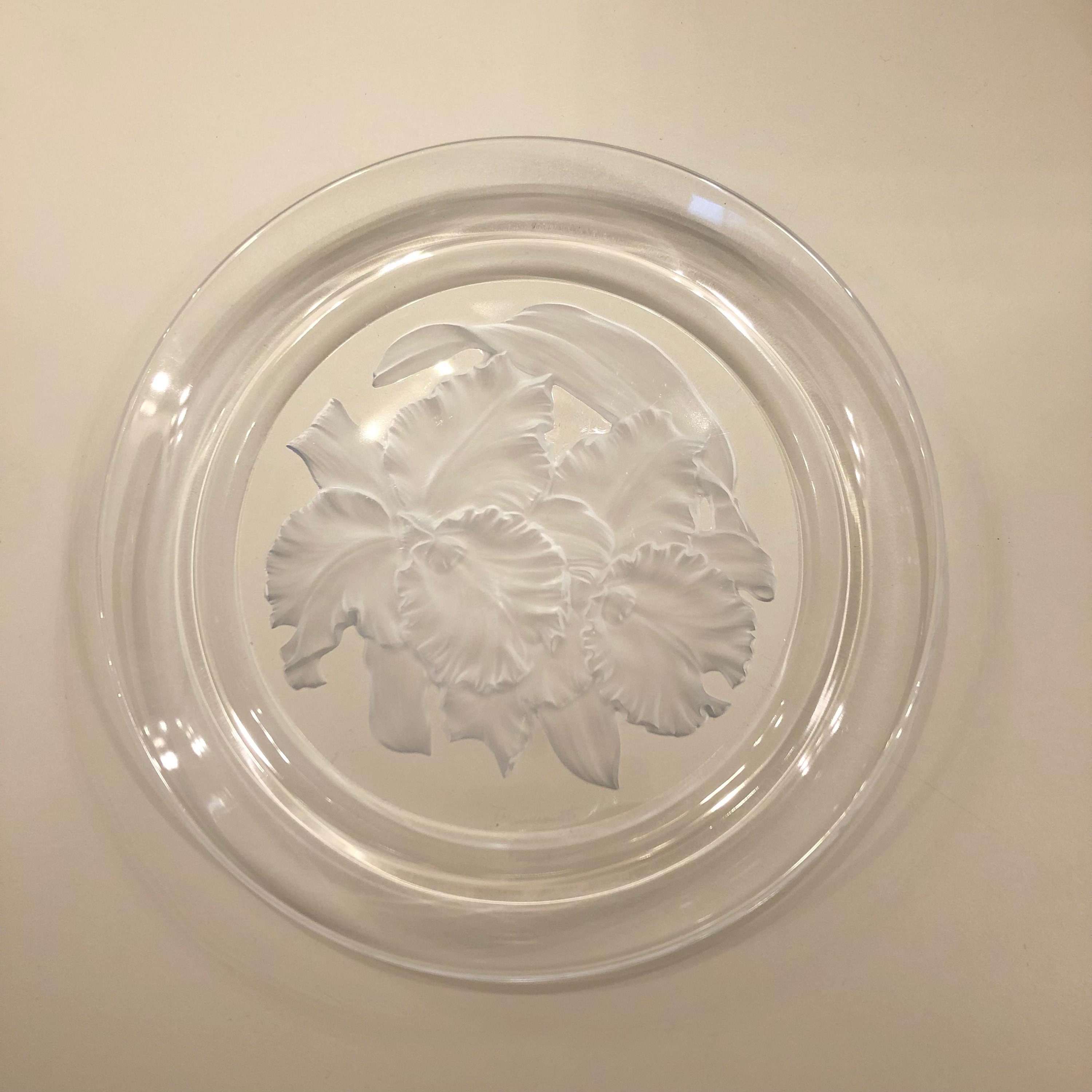 Vintage Hoya Crystal Plate: November Orchids Frosted Art Glass
