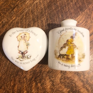 Holly Hobbie Trinket Box and Bud Vase 1970′s Vintage American Greetings Collectibles Kid Baby Nursery Decor