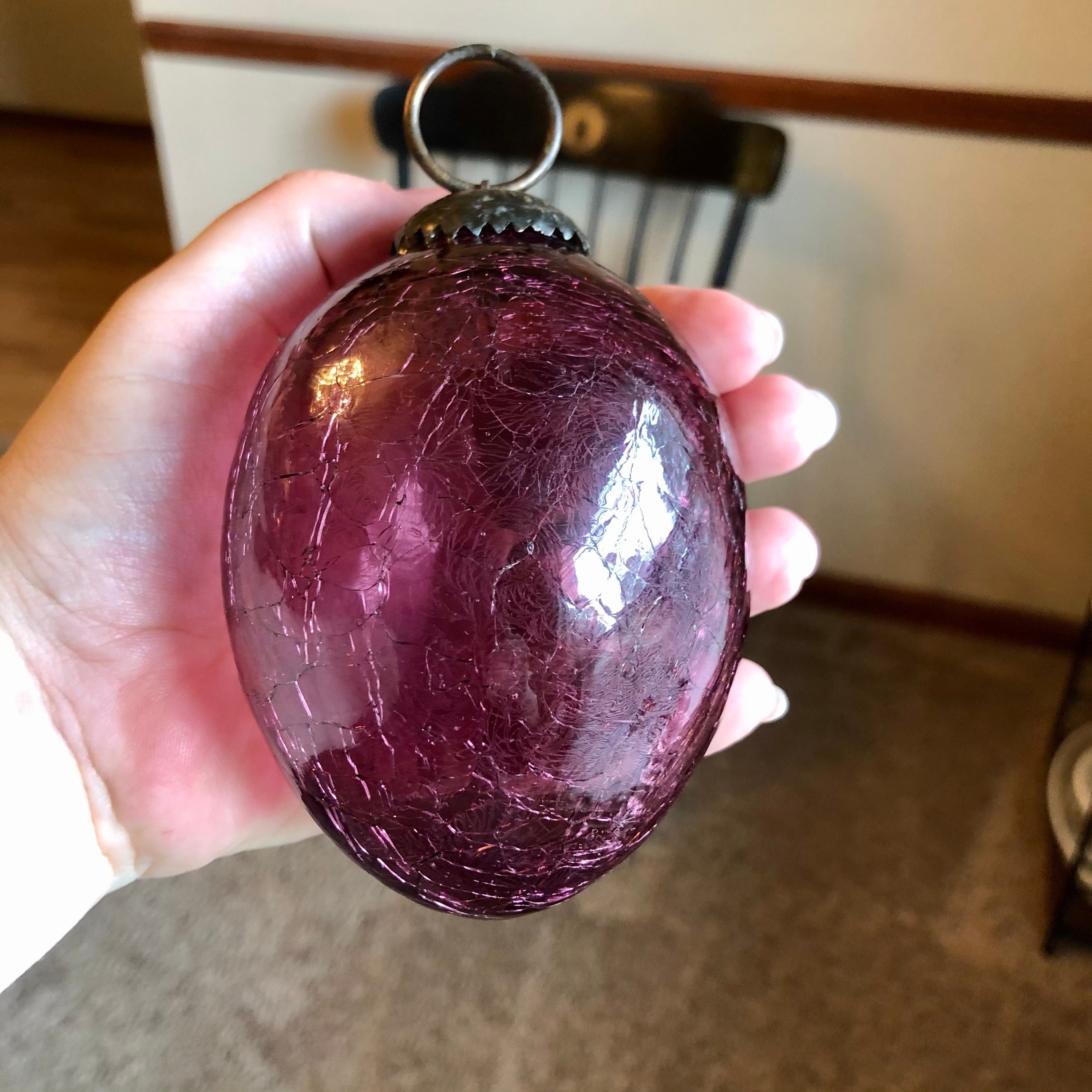 Small Purple Kugel Glass Ornament Opaque Purple Kugel Purple Crackle Glass Round Ornament Vintage Kugel Purple Ornament
