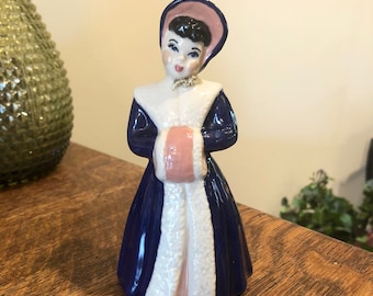 Vintage Christmas Bell: Victorian Woman Figurine, Winter Holiday Decor