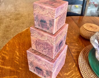 Bob's Boxes Farmhouse Decorative Storage Boxes: Ellen Stouffer Small Cube Stacking Vintage Primitive Country
