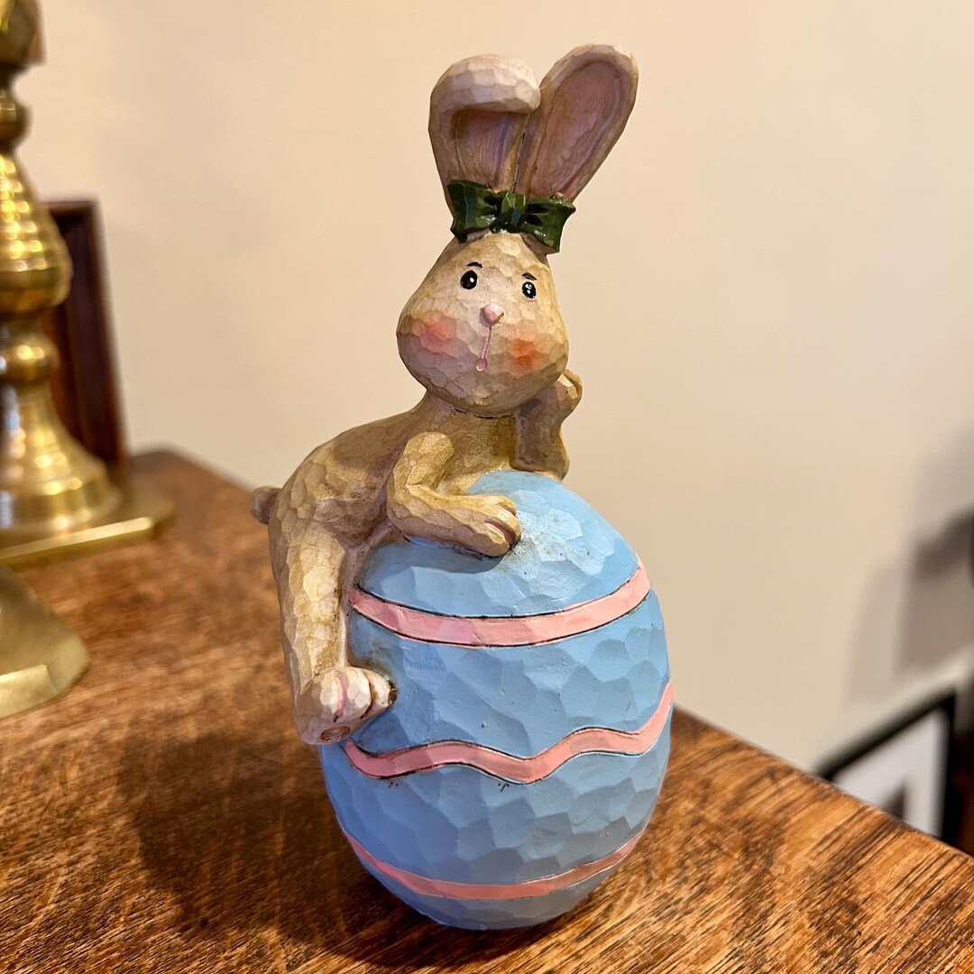 Bunny Rabbit Figurine Vintage Easter Decor Bunny on Egg Etsy