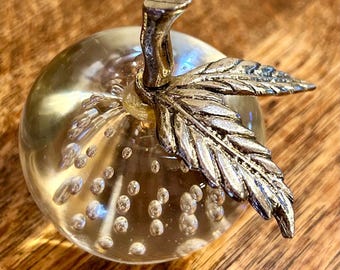 Glass Apple Paperweight: Teacher Gift Vintage Office Desk Decor Back to School